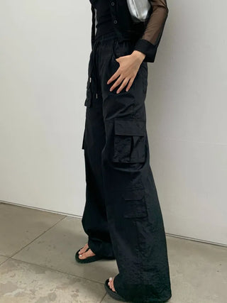 Pocket Cargo Nylon Wide String Banding Pants
