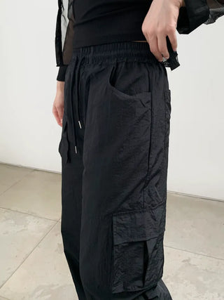 Pocket Cargo Nylon Wide String Banding Pants