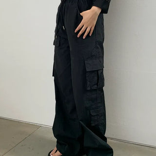 Pocket Cargo Nylon Wide String Banding Pants