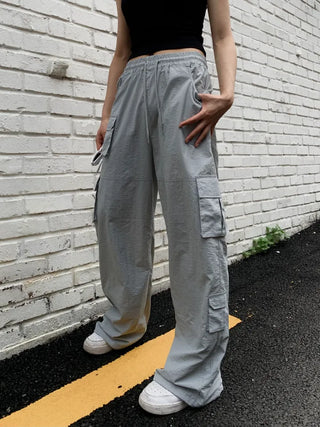 Pocket Cargo Nylon Wide String Banding Pants