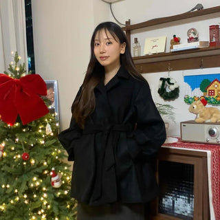 Classic Shawl Collar Belted Loose Fit Coat