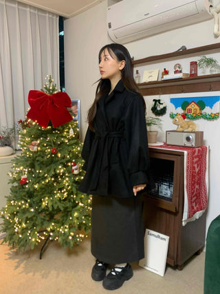 Classic Shawl Collar Belted Loose Fit Coat