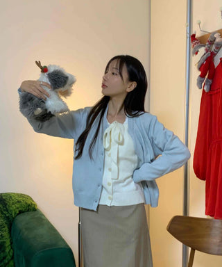 Puff Fur Cuff Ribbed Crop Cardigan