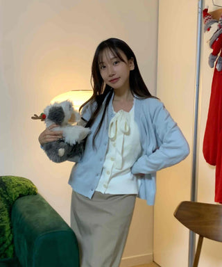 Puff Fur Cuff Ribbed Crop Cardigan