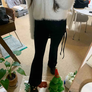 Elastic Waist Suede Slim Flare Velvet Pants