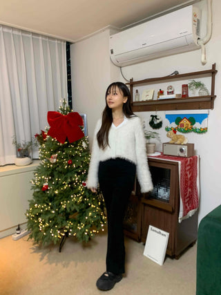Elastic Waist Suede Slim Flare Velvet Pants