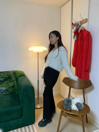 Elastic Waist Suede Slim Flare Velvet Pants