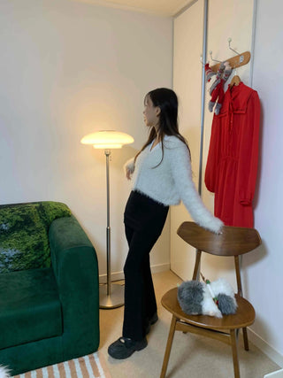 Elastic Waist Suede Slim Flare Velvet Pants