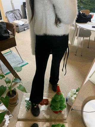 Elastic Waist Suede Slim Flare Velvet Pants