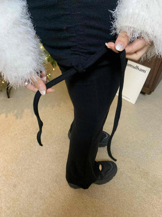 Elastic Waist Suede Slim Flare Velvet Pants