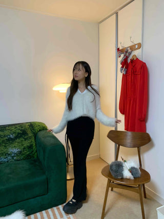 Elastic Waist Suede Slim Flare Velvet Pants