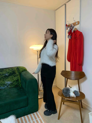 Elastic Waist Suede Slim Flare Velvet Pants