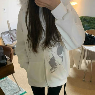 Fur-trimmed Basic Loose Fit Half Zip-up