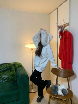 Fur-trimmed Basic Loose Fit Half Zip-up