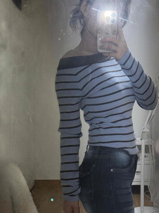 French Chic Boat Neck Contrast Border Knit