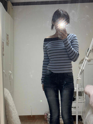 French Chic Boat Neck Contrast Border Knit