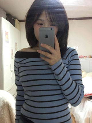 French Chic Boat Neck Contrast Border Knit