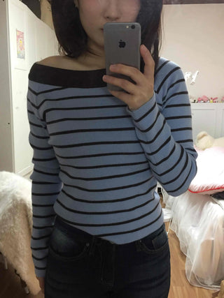 French Chic Boat Neck Contrast Border Knit