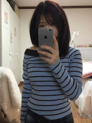 French Chic Boat Neck Contrast Border Knit