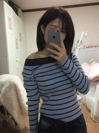 French Chic Boat Neck Contrast Border Knit