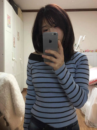 French Chic Boat Neck Contrast Border Knit