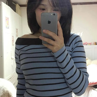 French Chic Boat Neck Contrast Border Knit