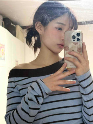 French Chic Boat Neck Contrast Border Knit