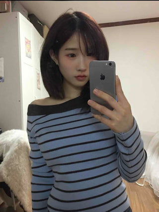 French Chic Boat Neck Contrast Border Knit