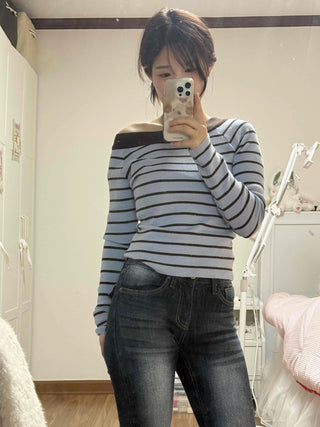 French Chic Boat Neck Contrast Border Knit