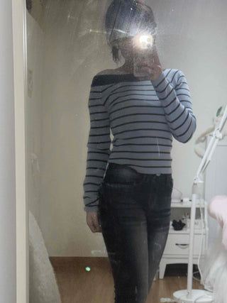 French Chic Boat Neck Contrast Border Knit