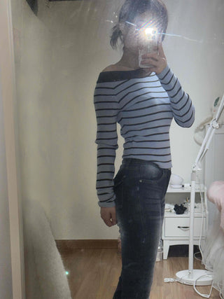 French Chic Boat Neck Contrast Border Knit