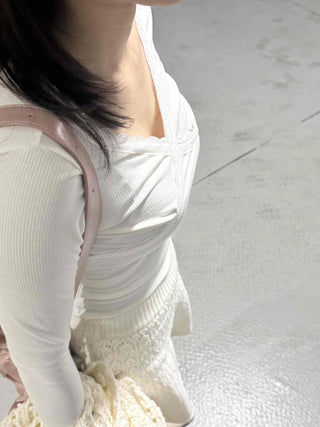 Drape Twist Double V-Neck Slim Fit Long Sleeve T-Shirt