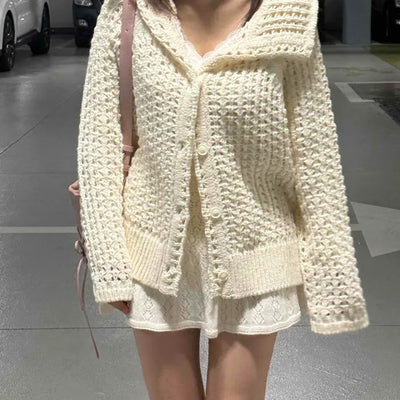 Pocket Detail Loose Fit Short V-Neck Knit Cardigan