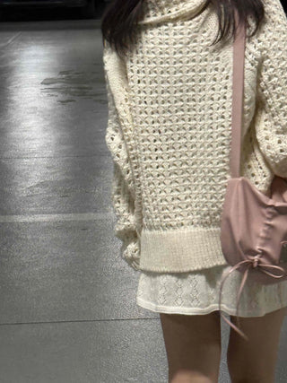 Pocket Detail Loose Fit Short V-Neck Knit Cardigan