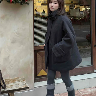 Minimal Short Slit Pocket High-Neck Coat
