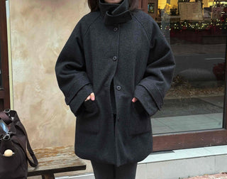 Minimal Short Slit Pocket High-Neck Coat