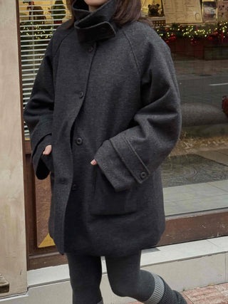 Minimal Short Slit Pocket High-Neck Coat