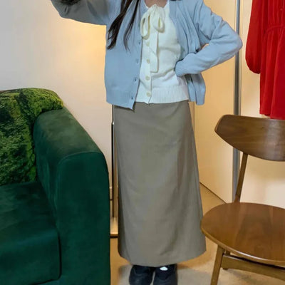Soft Suede Elastic A-Line Maxi Skirt