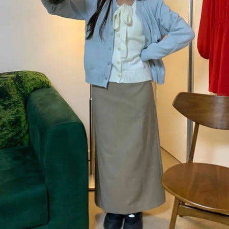 Soft Suede Elastic A-Line Maxi Skirt