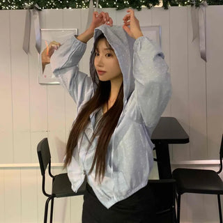 Aurora Pearl Glitter Hooded Crop Windbreaker