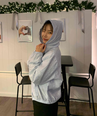 Aurora Pearl Glitter Hooded Crop Windbreaker