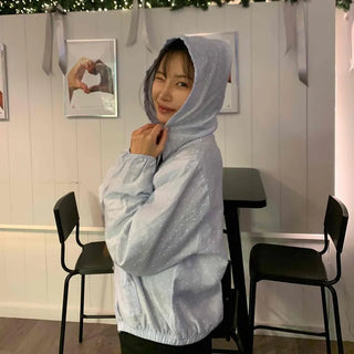 Aurora Pearl Glitter Hooded Crop Windbreaker