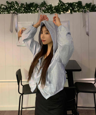 Aurora Pearl Glitter Hooded Crop Windbreaker