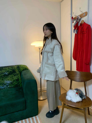 Fleece Collar Belt Set Long Padded Jumper