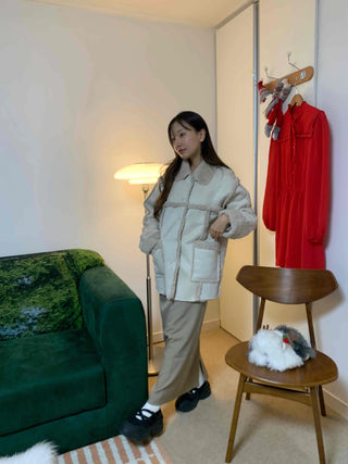 Fleece Collar Belt Set Long Padded Jumper