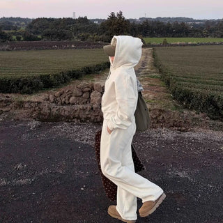 Cozy Fleece Hooded Wide Long Two-Piece Set