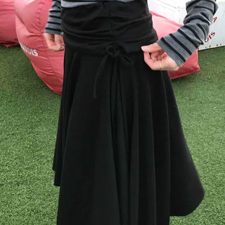 Diagonal Cut Irregular Hem Double-Pleated Midi Skirt