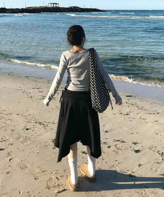 Diagonal Cut Irregular Hem Double-Pleated Midi Skirt