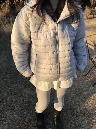 Teddy Fur Collar Warm Line Neck Zip-Up Long Padded Jacket