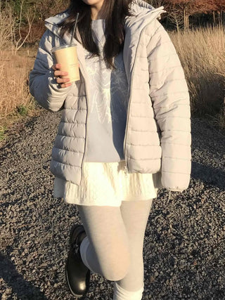 Teddy Fur Collar Warm Line Neck Zip-Up Long Padded Jacket